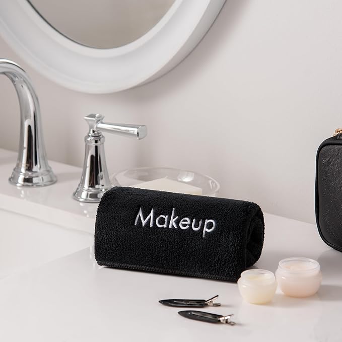 Arkwright Makeup Towels - Pack of 6 - Ultra Soft & Gentle Microfiber Coral Fleece Washcloth Face Make Up Remover, Reusuable Eraser Cloth Essentials for Hosts & Artists, 13 x 13 in, Black