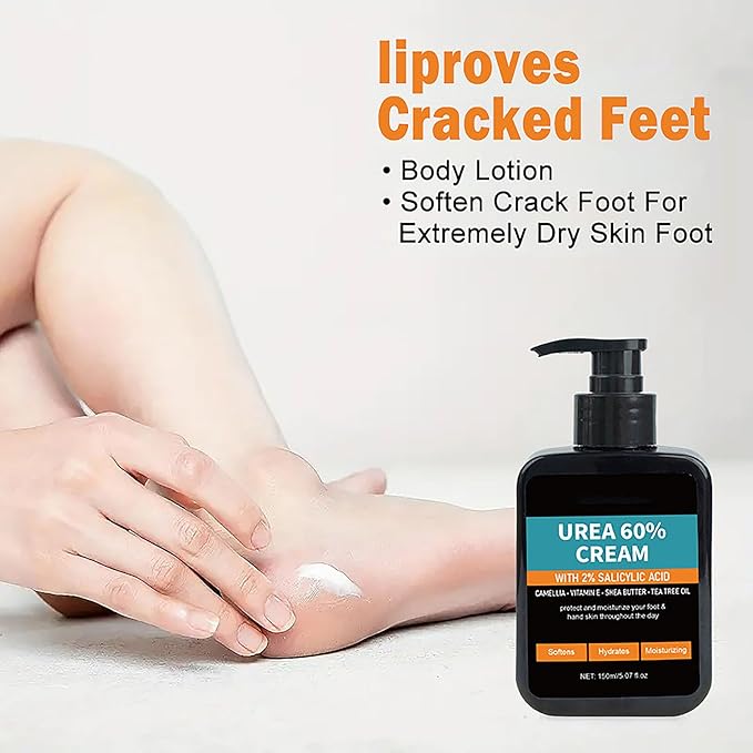 60% Urea Cream with 2% Salicylic Acid, Urea Cream 60 Percent for Feet & Hands, Maximum Strength Moisturizer for Rough, Dry, Thick & Cracked Skin, Callus Remover, Deep Hydration 5.07 oz