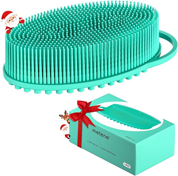 Metene Silicone Exfoliating Body Scrubber with Loop, Body Scrubber for Men and Women, Silicone Loofah for Shower, Soft Silicone for Shower and Bath Skincare Routine(Green)