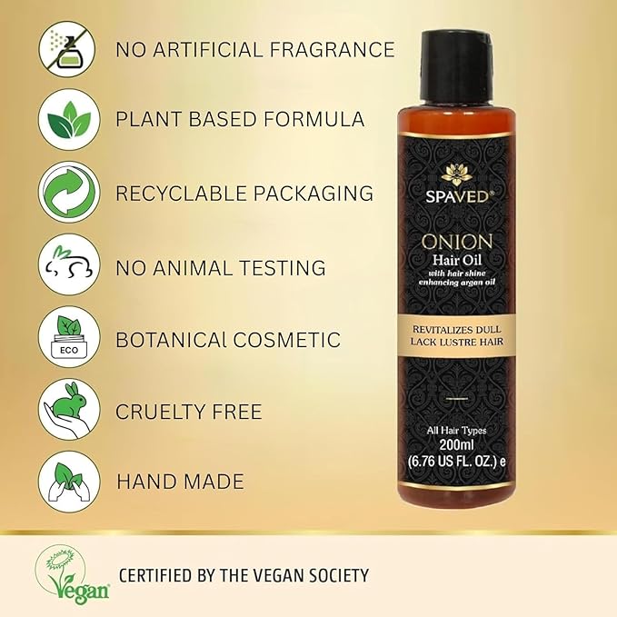 Onion Hair Oil with Rosemary & Argan – Natural Hair Oil for Hair Growth, Dandruff & Itchy Scalp – Vitamin E, Jojoba Oil – Sulfate-Free, Paraben-Free