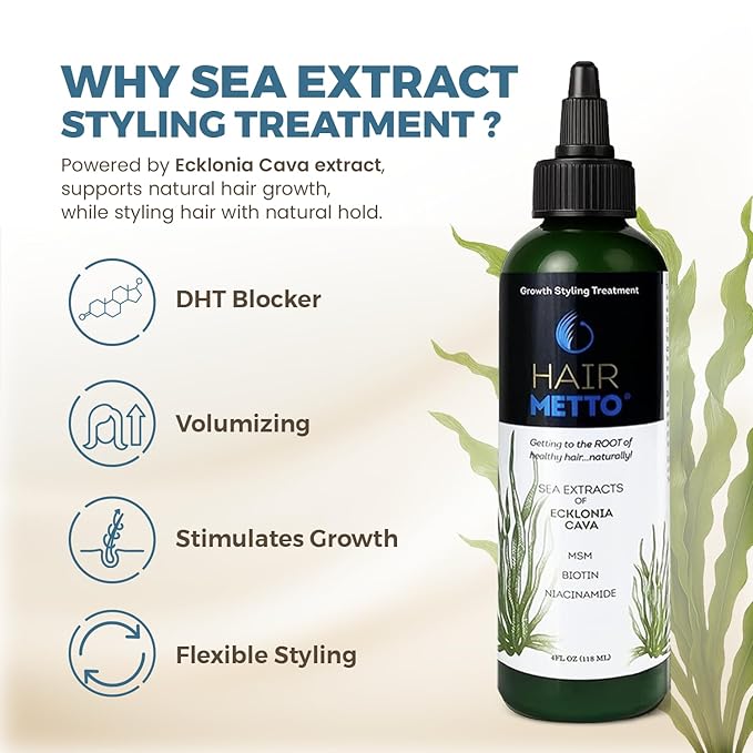 Hairmetto Ecklonia Cava Extract Hair Growth Serum – Styling Gel with Vitamins MSM, Niacinamide & Biotin– Hair Growth Booster for all Hair Types - 4oz (118ml)