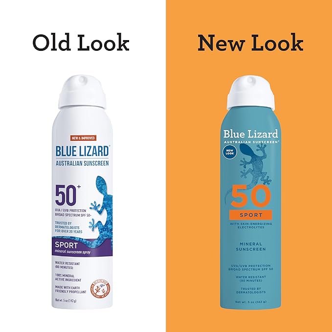 BLUE LIZARD Sport Mineral Sunscreen Spray SPF 50+, Dermatologist-Recommended Brand, Broad-Spectrum UVA/UVB Protection, Water-Resistant, Zinc Oxide Formula, Vegan, 5 fl oz