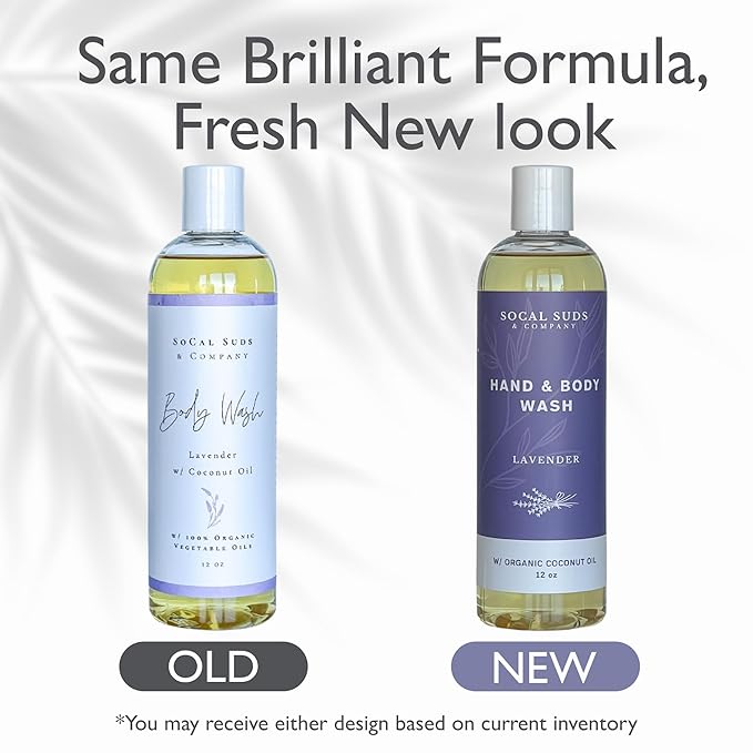SoCal Suds & Company - 12oz Organic Soap Liquid, Gentle Hand & Body Wash, Organic Body Wash for Men and Women, Made w/Organic Oils & Coconut Oil, Bath Essentials for All Skin Types - Lavender
