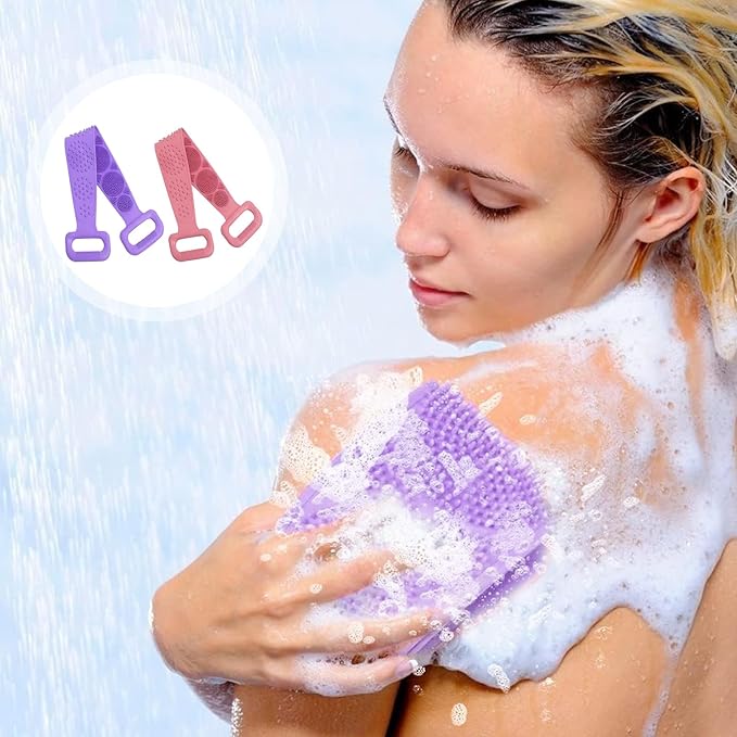 Silicone Body Scrubber for Shower,Silicone Back Body Scrubber with Handle,27.5 Inch Exfoliating Deep Clean Bath Body Brush Scrubber for Men and Women-2 PCS