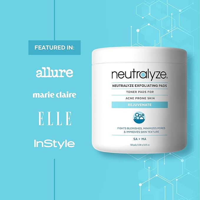 Neutralyze Exfoliating Acne Toner Pads - Dual Textured, Maximum Strength Acne Wipes for Face & Body with 2% Salicylic Acid & 2% Mandelic Acid for Teens & Adults (100 Wipes)