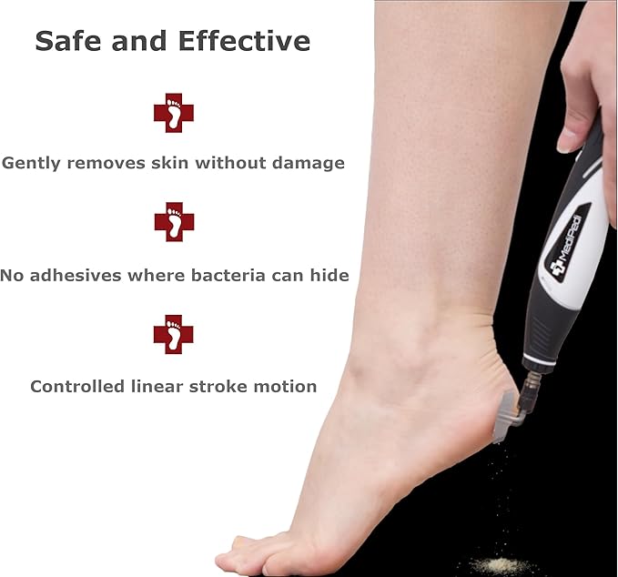 Stainless Steel Electric Pedicure File with Reusable Coarse and Fine Heads, Metal Foot File Callus Remover for Feet. Effortlessly Removes Calluses, Dead Skin for Smooth Healthy Feet