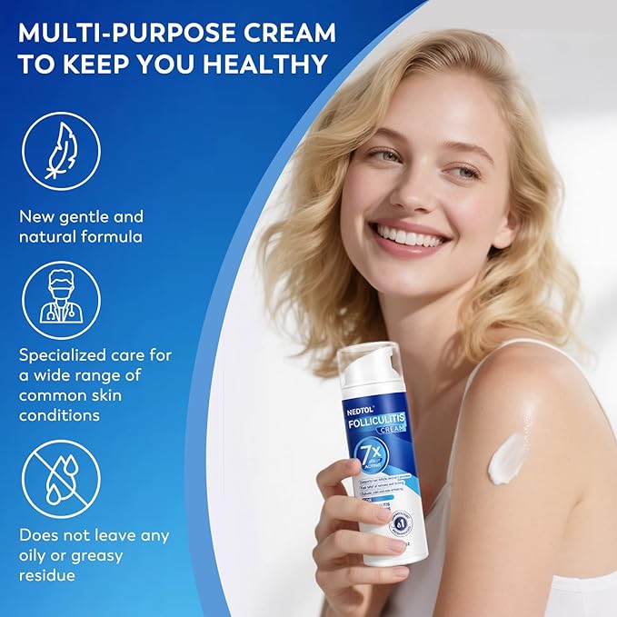 Folliculitis Treatment Cream, 7X Fast-Acting Antibacterial Ointment for Scalp, Face & Body, Relieves Itching, Redness & Bumps, Intensive Skin Therapy – 120g