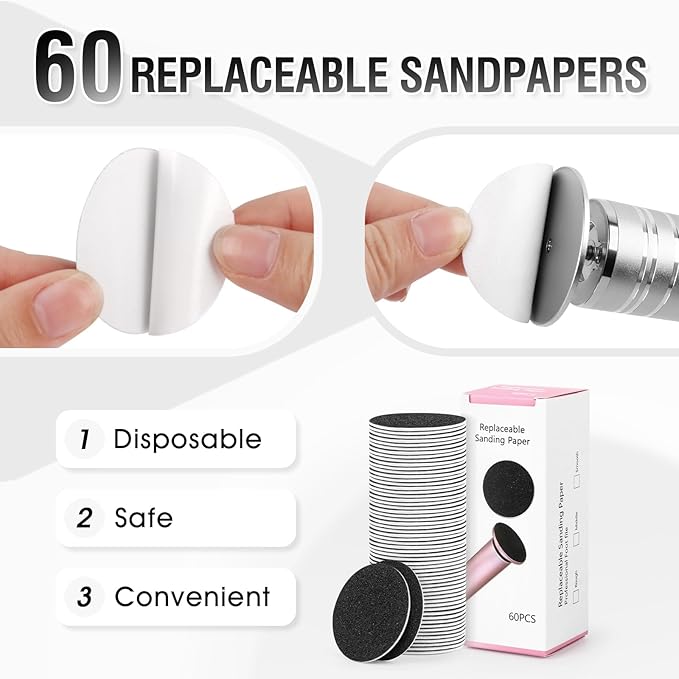 Electric Foot File Callus Remover: Adjustable Speed Feet File Grinder with 60 Pcs Sandpaper Discs - Professional Pedicure Tools for Dead Skin Calluses (Sliver)