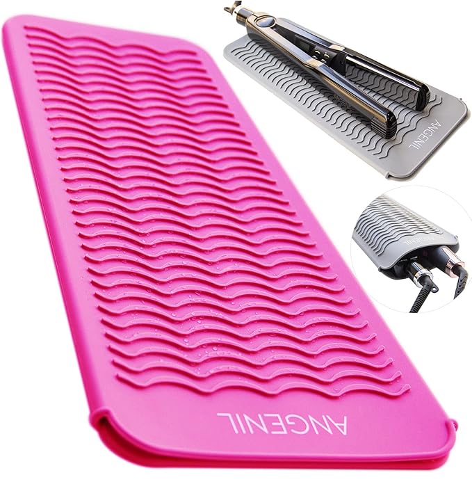 ANGENIL Resistant Silicone Mat Pouch for Hair Straightener Professional Beach Wave Curling Iron 2 in 1, Titanium Ceramic Flat Iron, Curling Wand, Crimper Hair Iron Tools, Food Grade Silicone, Pink