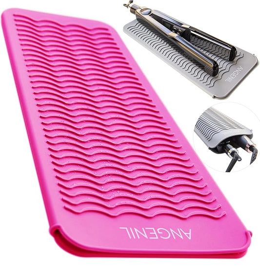 ANGENIL Resistant Silicone Mat Pouch for Hair Straightener Professional Beach Wave Curling Iron 2 in 1, Titanium Ceramic Flat Iron, Curling Wand, Crimper Hair Iron Tools, Food Grade Silicone, Pink