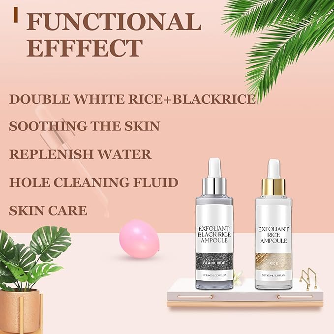 Rice Peel Shot Glow Rice Ampoule Duo | Pore Minimizing Gentle Peel & Deep Hydration |Black Rice Exfoliant for All Skin | 6.76 Fl Oz 2Pcs