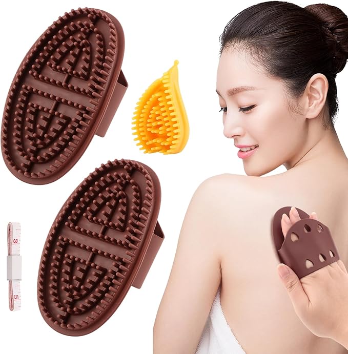2 Pcs Meridian Massage Brush,with mini Heart Shaped Brush and Tape Measuring Tape Full Body Massage Brushes for Full Body SPA Massager Relaxation(Color:Brown + Yellow)
