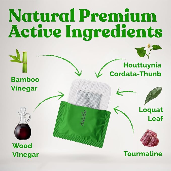 Nuubu Deep Cleansing Foot Pads - Premium Japanese Organic Natural Herbal Patches for Foot Care, Natural Ingredients - Bamboo Vinegar & Tourmaline (30 Pc)