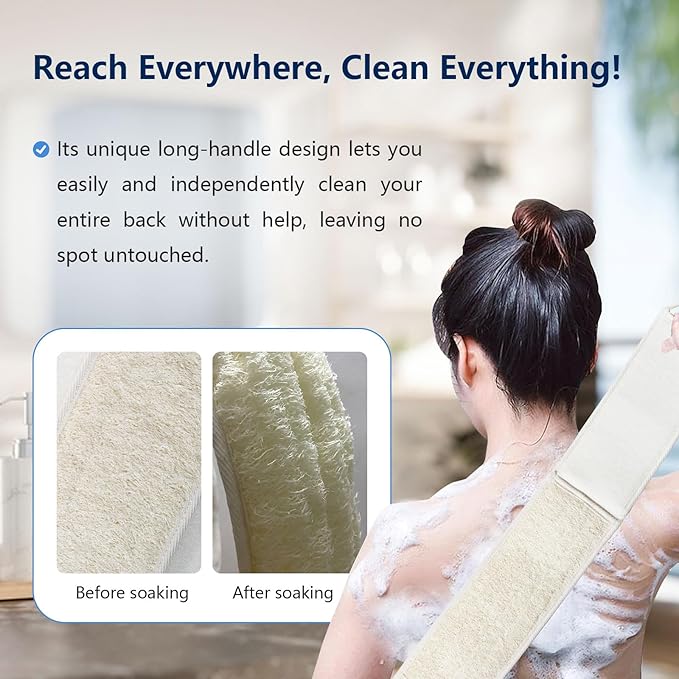 Loofah Back Scrubber for Shower Exfoliating Body Scrubber with Long Handle Natural Back Exfoliator and Washer for Deep Cleaning and Skin Renewal