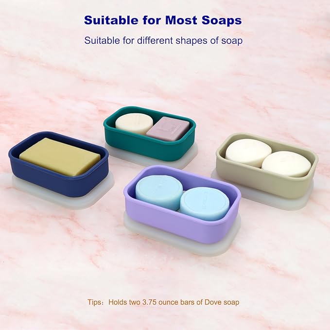 Leak Proof Travel Soap Case,Solid Shampoo Bar Holder, Silicone Soap Container with Draining Layer, Portable Bar Soap Holder for Bathroom, Camping, Gym, Easy to Clean (Blue, Large)