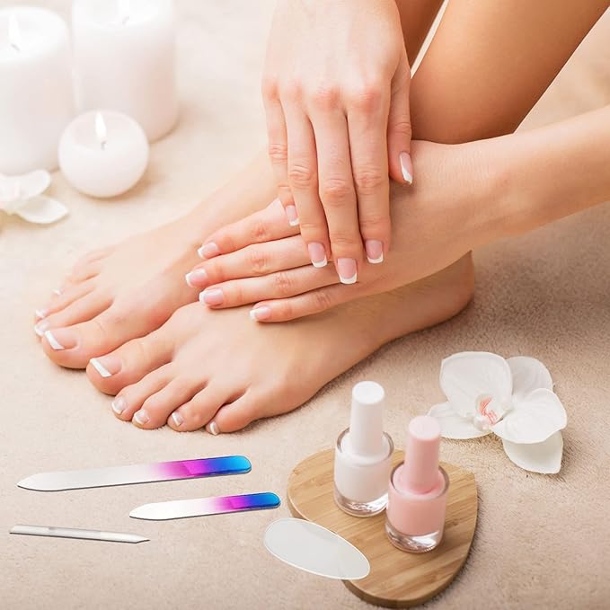 Zhehao 6 Pcs Glass Nail File and Nail Shiner Set Manicure Pedicure Glass File Buffer Cuticle Trimmer Nano Finger Nano Foot Scrubber Callus Remover Foot Care Pedicure Fingernails Toenail (Blue Purple)