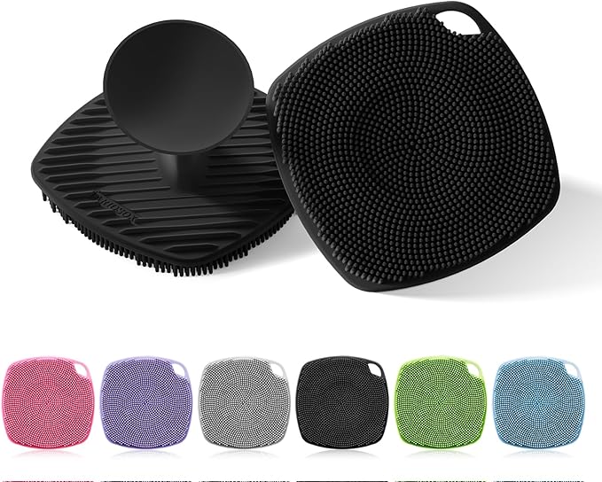 Silicone Body Scrubber, Gentle Texture Exfoliating Body Scrubber for Men and Women On Sensitive Skin, Soft Scrubber Produces Rich Form and Builds Up Lather, Getting a Deep Skin Clean (Black)