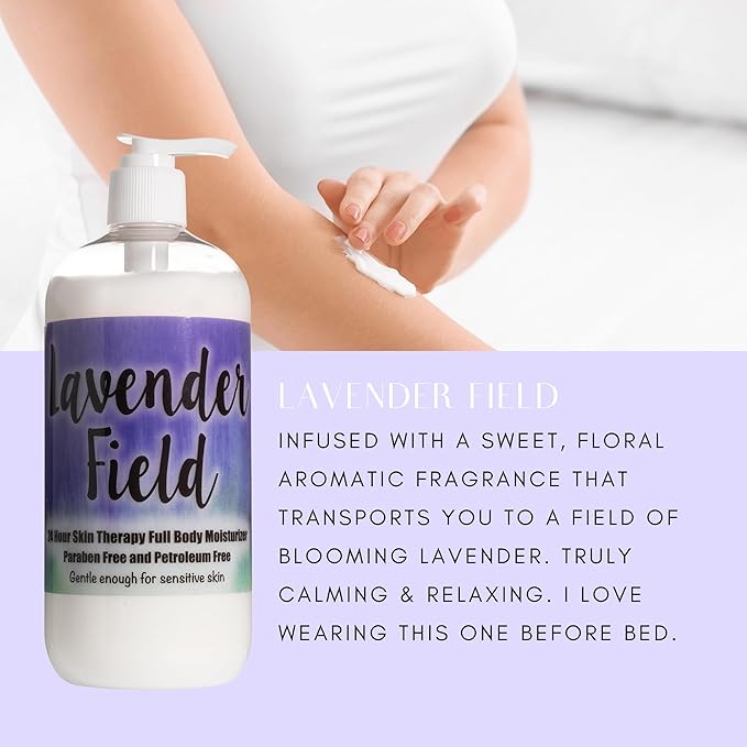 The Lotion Company 24 Hour Skin Therapy Lotion, Full Body Moisturizer, Paraben Free, Made in USA, Lavender Fields Relaxing Fragrance, w/ Aloe Vera, 16 Ounces