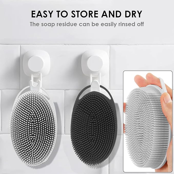 Silicone Body Scrubber, Silicone Loofah, Bath Cleaning Scrubber, Shower Sponge Glove, Exfoliating Body Brush for Wet or Dry Brushing, More Hygienic Than Traditional Loofah (Black and Grey)