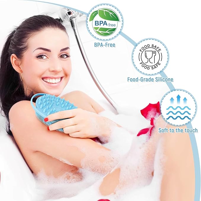 2PCS Silicone Body Scrubber, Premium Silicone Loofah for Women Men and Kids, Gentle Exfoliating Shower Bath Scrubber for All Kinds of Skin (Blue & Green)