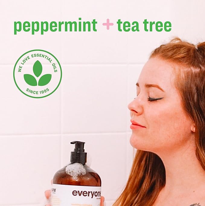 Everyone 3-in-1 Soap, Body Wash, Bubble Bath, Shampoo, 32 Ounce (Pack of 2), Peppermint Tea Tree, made with Essential Oils for Men and Women