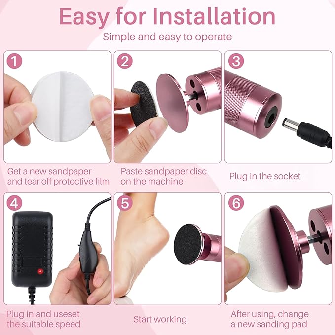 Electric Foot File Callus Remover, 2-in-1 Nail Grinder, Adjustable Speed, 60 Sandpaper Discs, Rose Gold