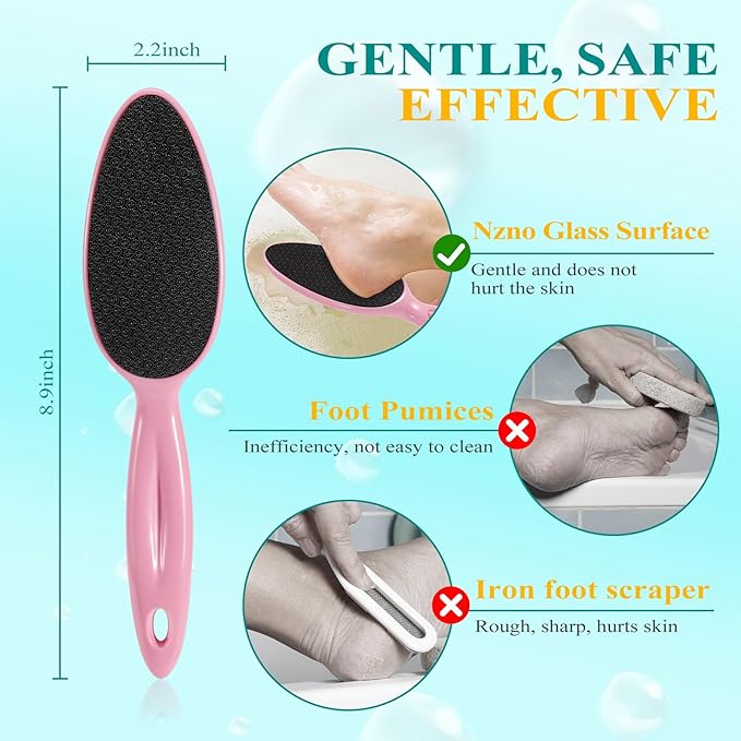 Glass Foot File, Foot Scrubber for Hard Skin Remover - Foot Callus Remover, Pedicure Tools for Feet Dead Skin, Foot Care for Women and Men, Gentle Effective Heel Scraper (Pink)