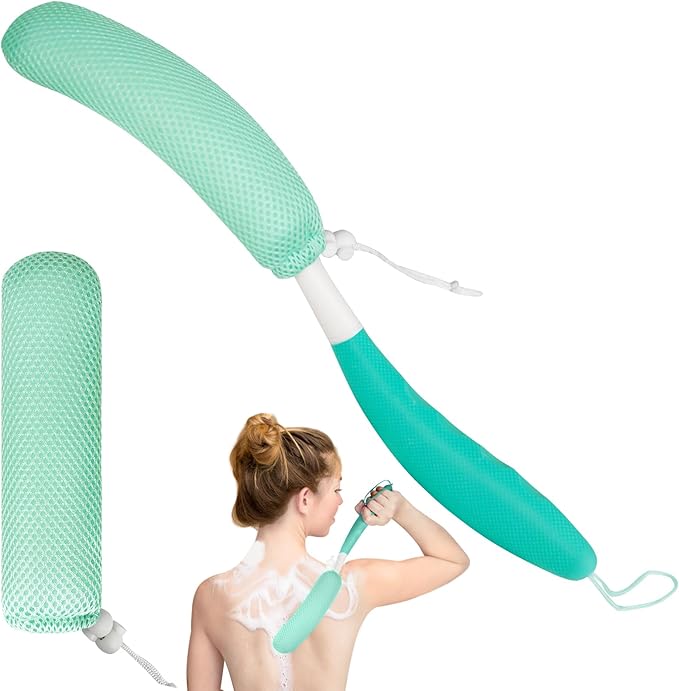 Long Handled Shower Brush, Non-Slip Long Handle Bath Brush, Back Body Brush Gentle Exfoliating and Lather Well Deep Cleansing Long-Lasting for Body