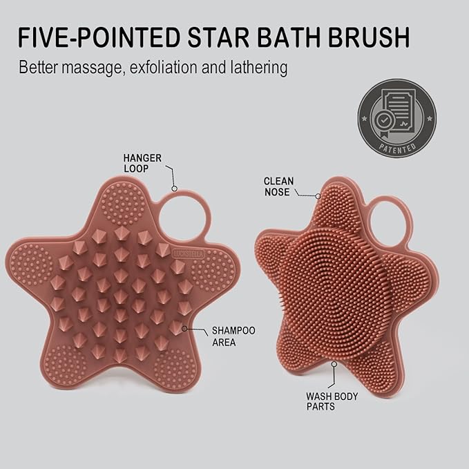 LUCKSTELLA 2 in 1 Silicone Body Scrubber, Food-Grade Silicone Body Brush for Shower, Gentle Exfoliating and Lather Well, Gentle Scrubber for Sensitive Skin, Easy-to-Clean(Coffee, 1-Pack)