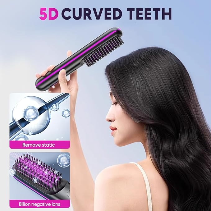 Go Brush Pro, 2026 Upgraded Go Brush Pro, Portable Straightener Brushs for Travel, with LCD Temperature Display, Fast Heating Cordless Mini Hair Brushs, Portable Hair Straightener (Black)