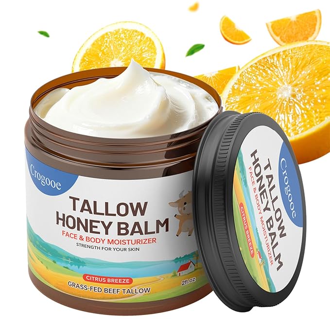 Beef Tallow for Skin - 100% Grass Fed - Whipped Tallow and Honey Balm，Moisturizer Cream for Face & Body -Natural Organic Formula for Dry & Sensitive Skin (Citrus Breeze) (2 oz)