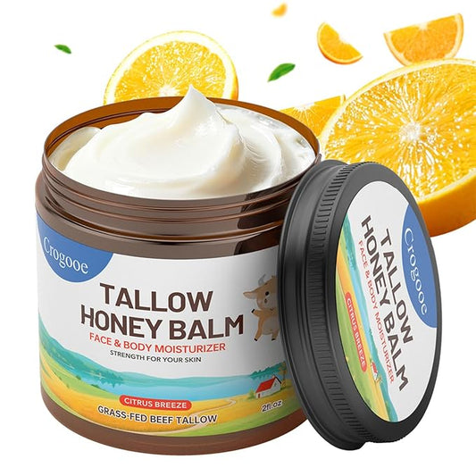 Beef Tallow for Skin - 100% Grass Fed - Whipped Tallow and Honey Balm，Moisturizer Cream for Face & Body -Natural Organic Formula for Dry & Sensitive Skin (Citrus Breeze) (2 oz)