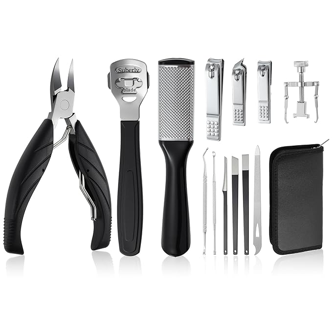 VOCOSTE Toenail Care Kit 13-Piece Ingrown Toenail Tools, Professional Grooming Set for Thick Nail Clipper Foot File Callus Removal & Pedicure