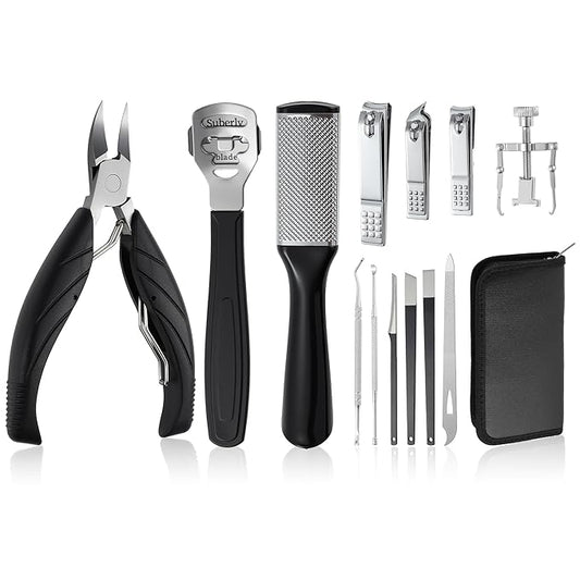 VOCOSTE Toenail Care Kit 13-Piece Ingrown Toenail Tools, Professional Grooming Set for Thick Nail Clipper Foot File Callus Removal & Pedicure