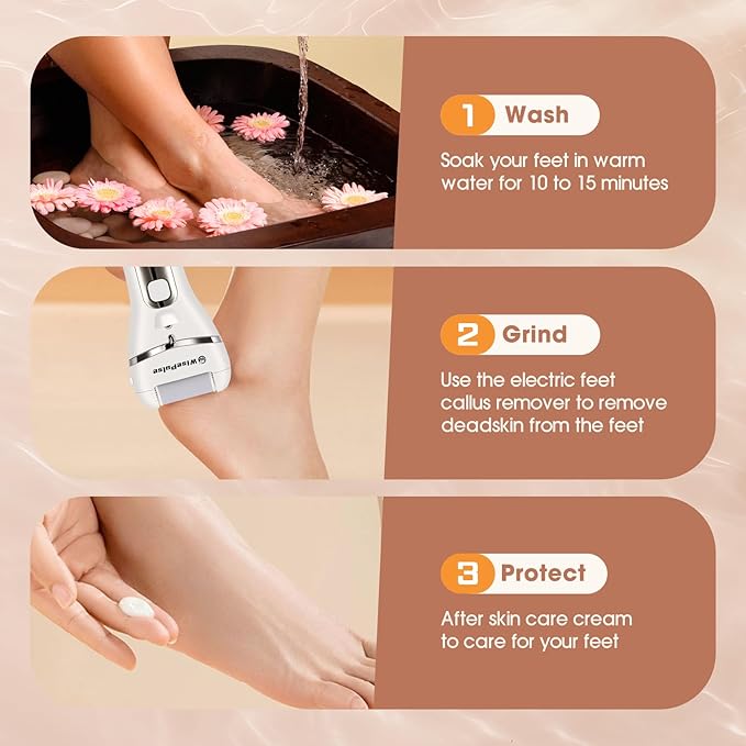 Electric Foot Callus Remover, Rechargeable Portable Electronic Foot File Pedicure Tools, Electric Callus Remover for Feet with 3 Rollers, IPX6 Waterproof Foot Care for Dead Skin, Ideal Gift