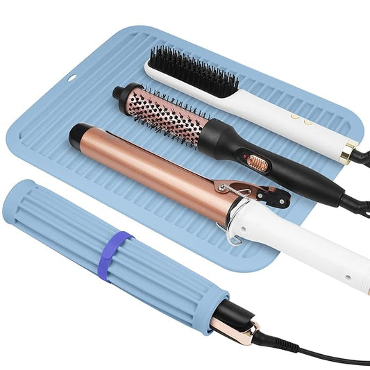 AMIJEAL Oversize Silicone Heat Resistant Mat for Hair Tools, Curling Iron Flat Iron Hair Straightener Holder Mat, Portable Hot Tools Cover Pad for Travel Vanity Salon(14.2" x 11.0")