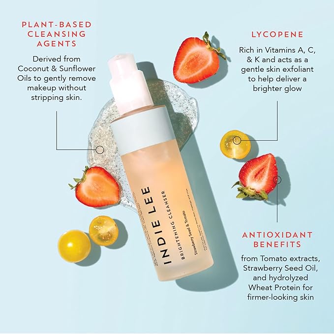 Indie Lee Brightening Facial Gel Cleanser, Clean & Gentle Daily Hydrating Makeup Remover & Exfoliating Face Wash & Mask, Non-Stripping Vegan & Plant-Based Formula, For All Skin Types (30 ml)