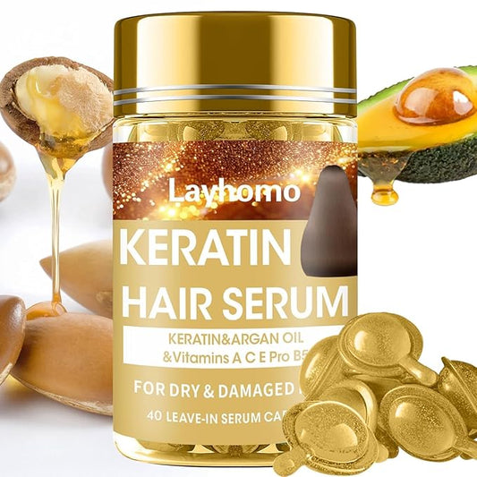 Keratin Hair Treatment Serum,Hair Serum Treatment for Dry Damaged Hair,Hair Oil Capsules with Keratin,Argan Oil-Leave-in Anti Frizz Conditioner with Vitamins A, C, E & B5- No Rinse for All Hair Types