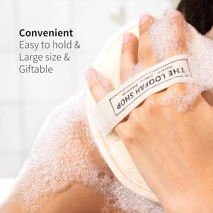 Bath Loofah Sponge, Exfoliating Body Scrubber, Shower Luffa for Men, Women and Kids Made of Eco-Friendly Natural Egyptian Loofah with Cotton Travel Pouch, 7" x 5.25" (2pack 4pcs)