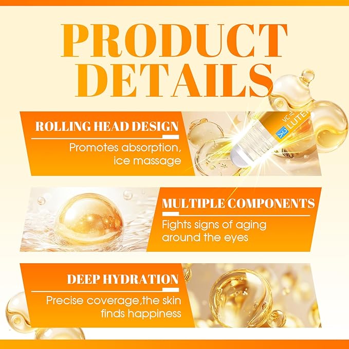 Vc Anti-Wrinkle Eye Serum Oil,Lutein Oil for Eyes for Women & Men with Roller,Suit for Dark Circles & Puffiness,Firming Anti-Aging (2 pack)