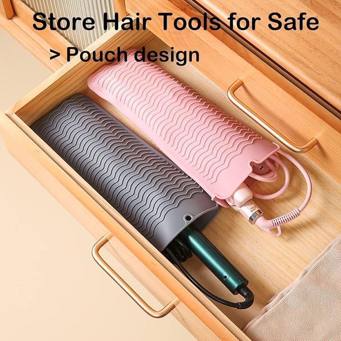 2 Pcs Professional Silicone Heat Resistant Mat Pouch for Curling Iron, Flat Iron and Other Hot Tools, Portable Travel Mat and Cover for Hair Styling Tools with Hanging Hole (2PCS Pink)