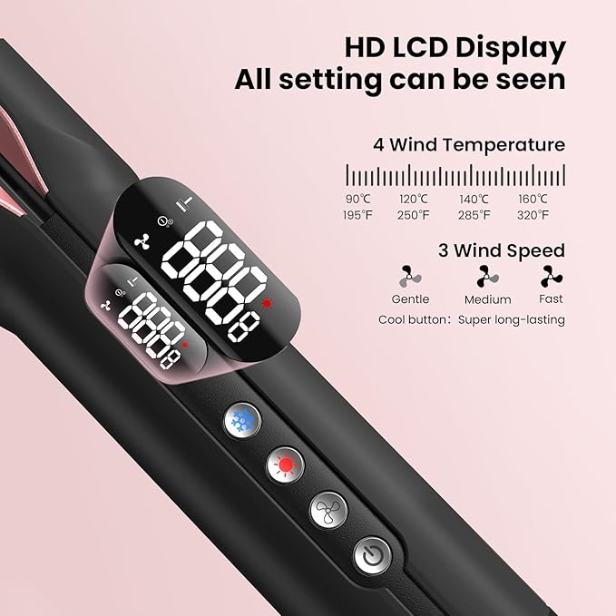 Hair Straightener - 2 in 1 Wet to Dry Hair Dryer and Straightener with High-Speed Airflow + Rapid Heat-Up + Customizable Temperature + LCD Display & Auto Shut-Off + No Heat Damage (Dark Black)