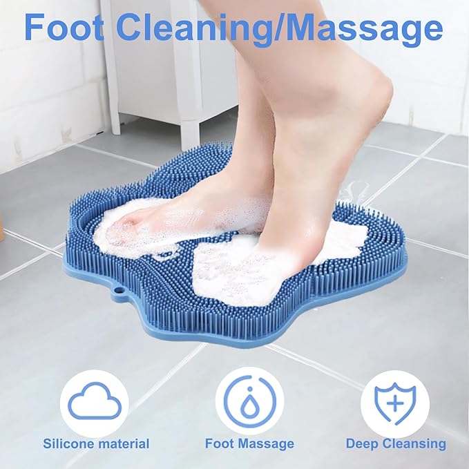 Shower Foot Scrubber, Shower Foot and Back Scrubber with Suction Cups, Shower Silicone Foot Washer for Exfoliating Massage（Blue&Pink）