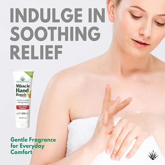 Miracle Hand Repair Cream for Dry Cracked Hands 1 oz Best Healing Hand Cream with 60% Aloe Vera - Non-Greasy Moisturizer for Working Hands - Fast Absorbing Lotion for Extremely Dry Skin (3-Pack)