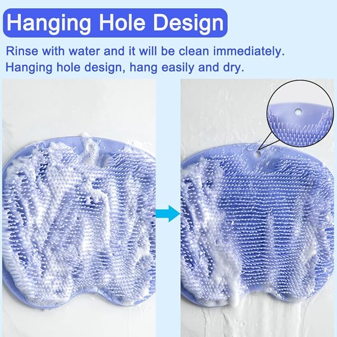 2 PCS Shower Foot & Back Scrubber Brush, Hands Free Wall Mounted Back Massager Mat with Non-Slip Suction Cups Deep Cleaning Foot Brush Exfoliating Silicone Massage Cleaner (Blue&Yellow)