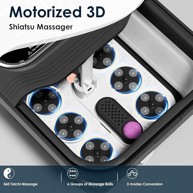 Foot Spa Electric Rotary Massage, Tea Tree Oil Foot Soak with Epsom Salt, Collpaisble Foot Spa Bath Massager with Heat, Bubble, Temp Control, 24 Motorized Shiatsu Massage Balls and Foot File