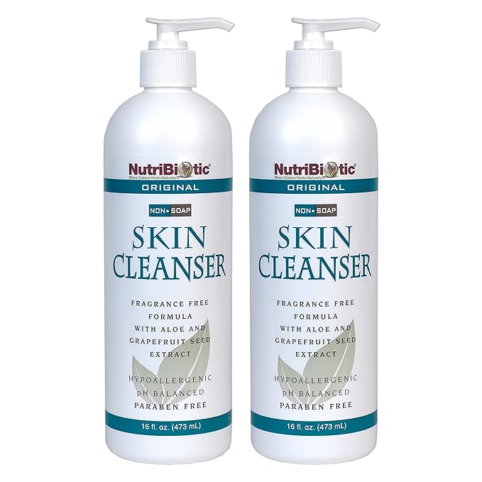 NutriBiotic Original Non-Soap Skin Cleanser, 16 Oz Twin Pack | Fragrance Free with GSE | pH Balanced, Hypoallergenic & Biodegradable | Free of Parabens, Fragrance, Phosphates, SLS, Dyes, & Colorings