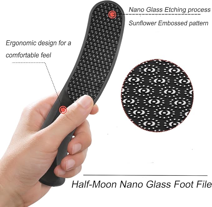 Nano Glass Foot File,Foot Callus Remover Hard Skin Remover for Feet with Handle Foot File Callus Remover with Nano-Level Grinding Points Durable Foot Scrubber Dead Skin Removal for Wet Dry (Black)