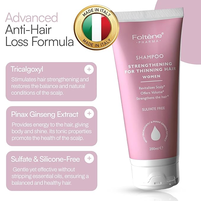 Foltene Strengthening Shampoo for Women – Reduces Thinning, Boosts Volume, and Enhances Hair Health – Silicone & Sulfate-Free Hair Thickening Shampoo for Fuller Strands (6.76 fl. oz.)