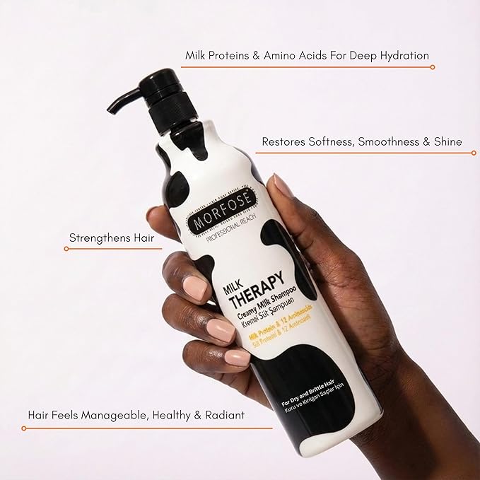 Morfose Professional Milk Therapy Creamy Hair Shampoo for Dry, Damaged, or Brittle Strands, Repairs and Protects, fuller, healthier, softer look, Eliminates Dryness, Damage, and Split Ends, 1000 ml